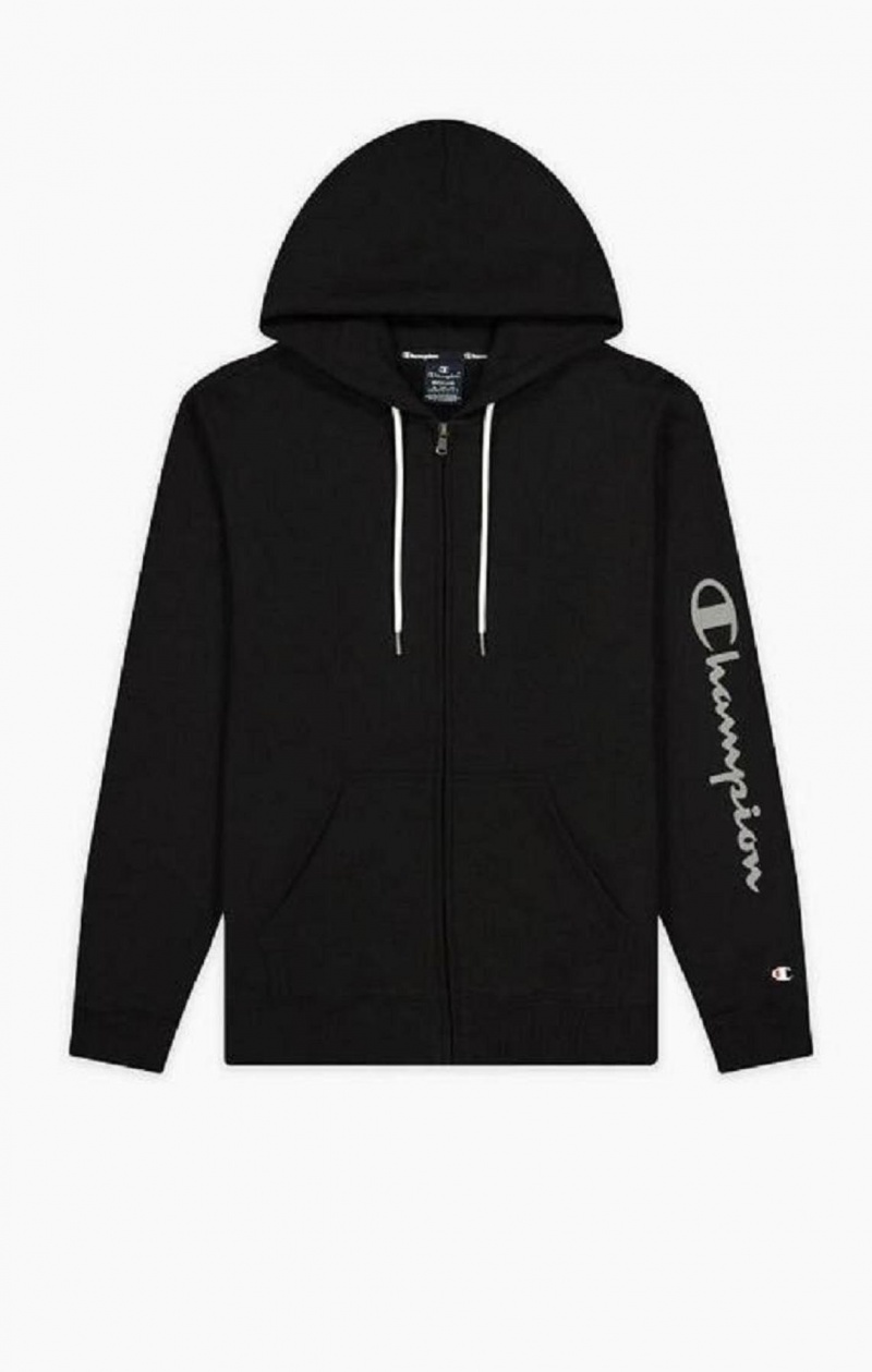 Champion Zip-Up Mesh Effect Script Logo Hoodie Hættetrøje Herre Sort | 6718-AOPLE