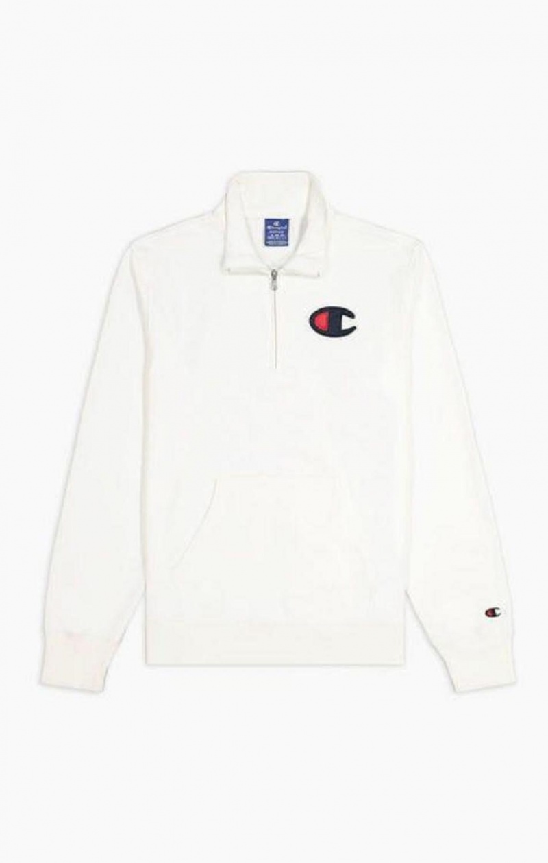 Champion Zip-Up Satin C Logo Hoodie Hættetrøje Herre Hvide | 6701-MZPOR