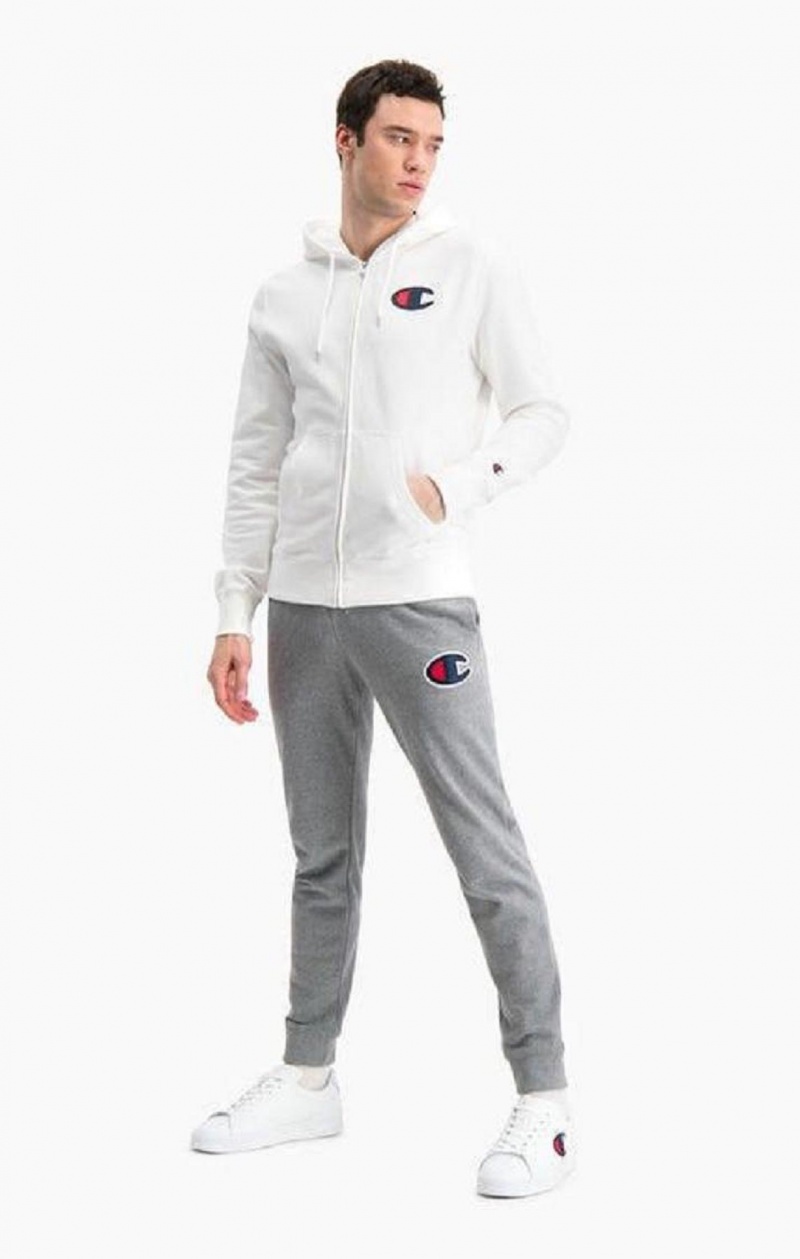 Champion Zip-Up Satin C Logo Hoodie Hættetrøje Herre Hvide | 8619-XUCHR