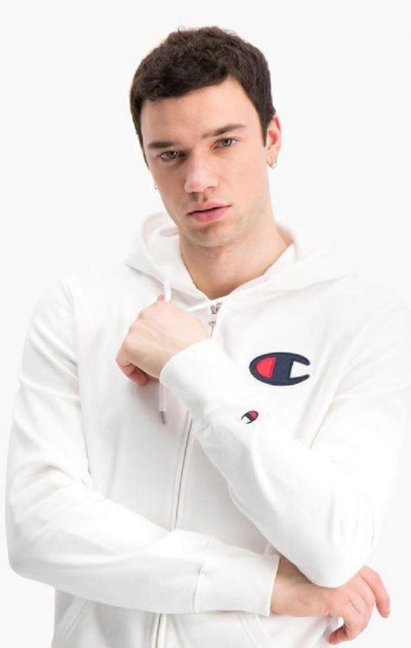 Champion Zip-Up Satin C Logo Hoodie Hættetrøje Herre Hvide | 8619-XUCHR