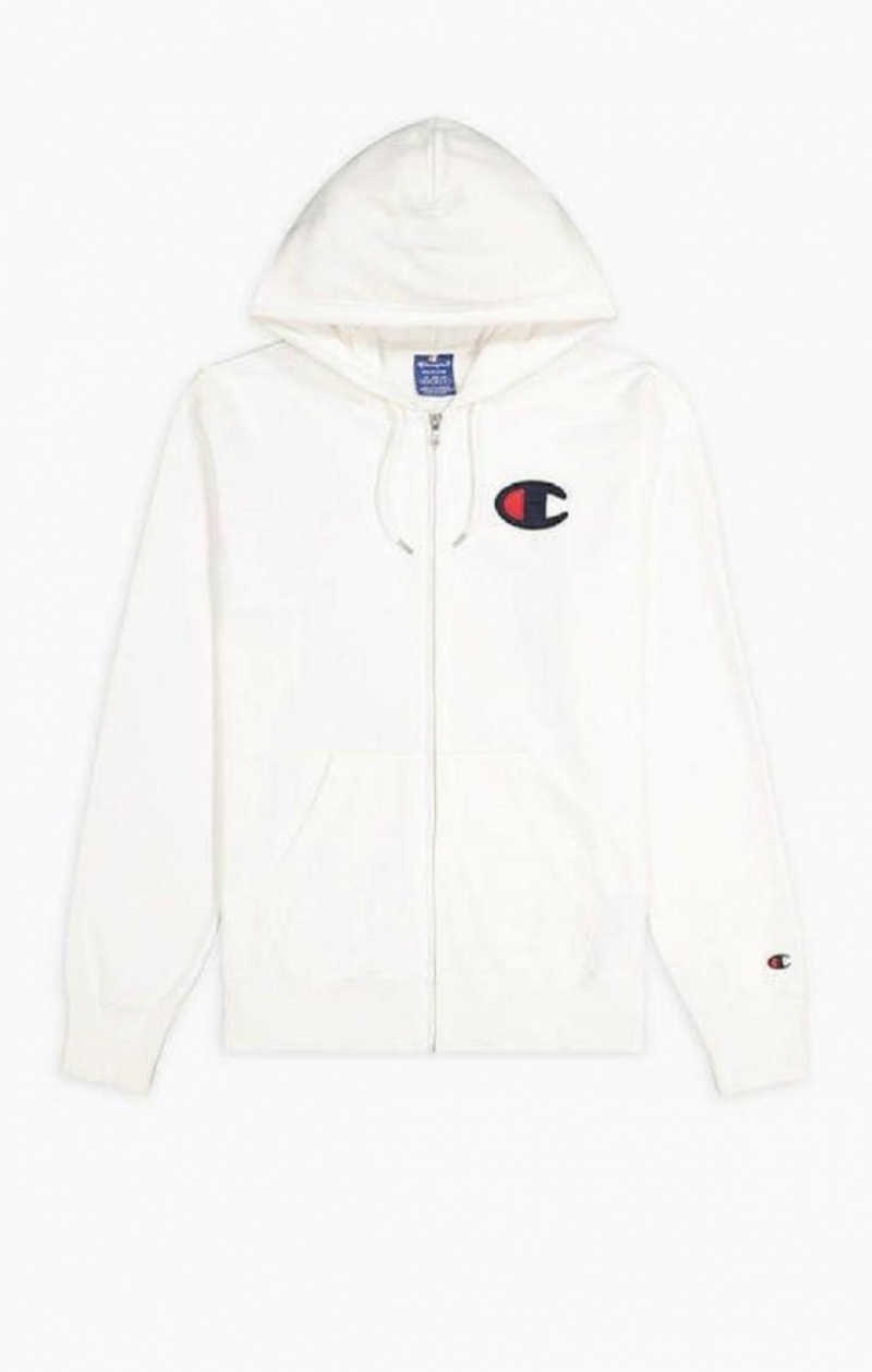 Champion Zip-Up Satin C Logo Hoodie Hættetrøje Herre Hvide | 8619-XUCHR