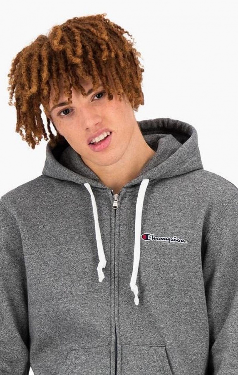 Champion Zip-Up Script Logo Hoodie Hættetrøje Herre Lysegrå | 6953-CFRIM