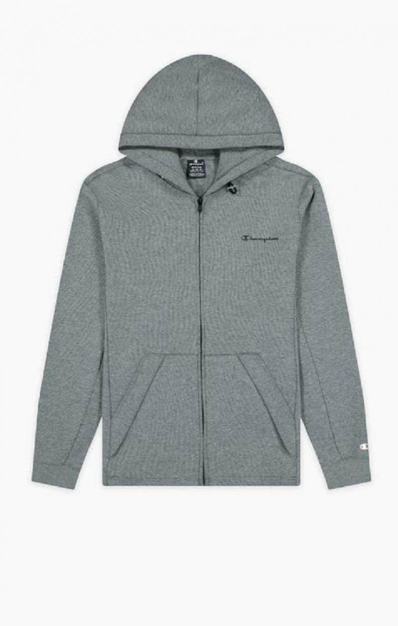 Champion Zip-Up Script Logo Hoodie Hættetrøje Herre Mørkegrå | 7635-EUOKT