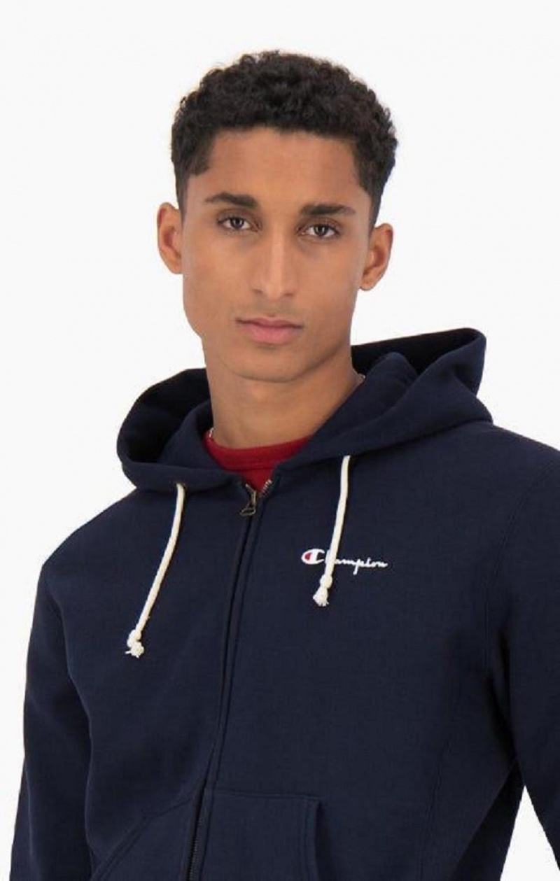 Champion Zip-Up Script Logo Hoodie Hættetrøje Herre Sort | 2543-QOFDZ