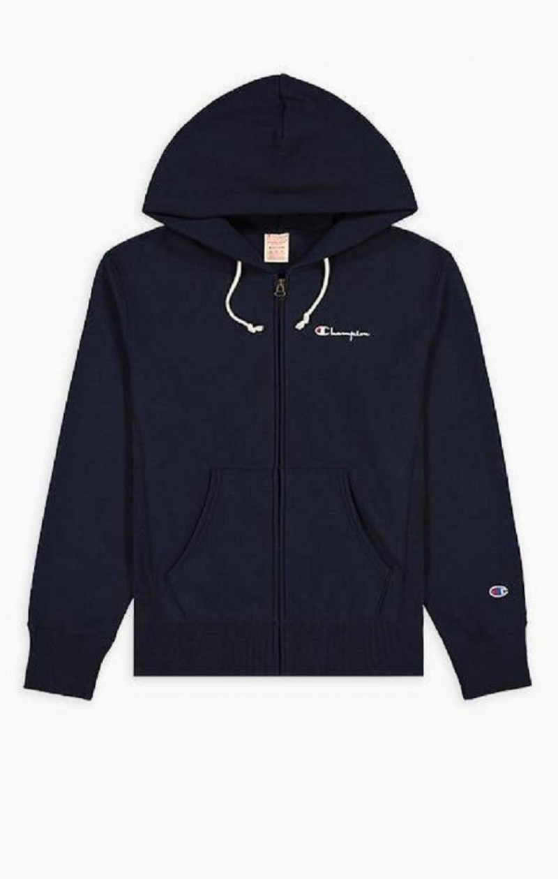 Champion Zip-Up Script Logo Hoodie Hættetrøje Herre Sort | 2543-QOFDZ