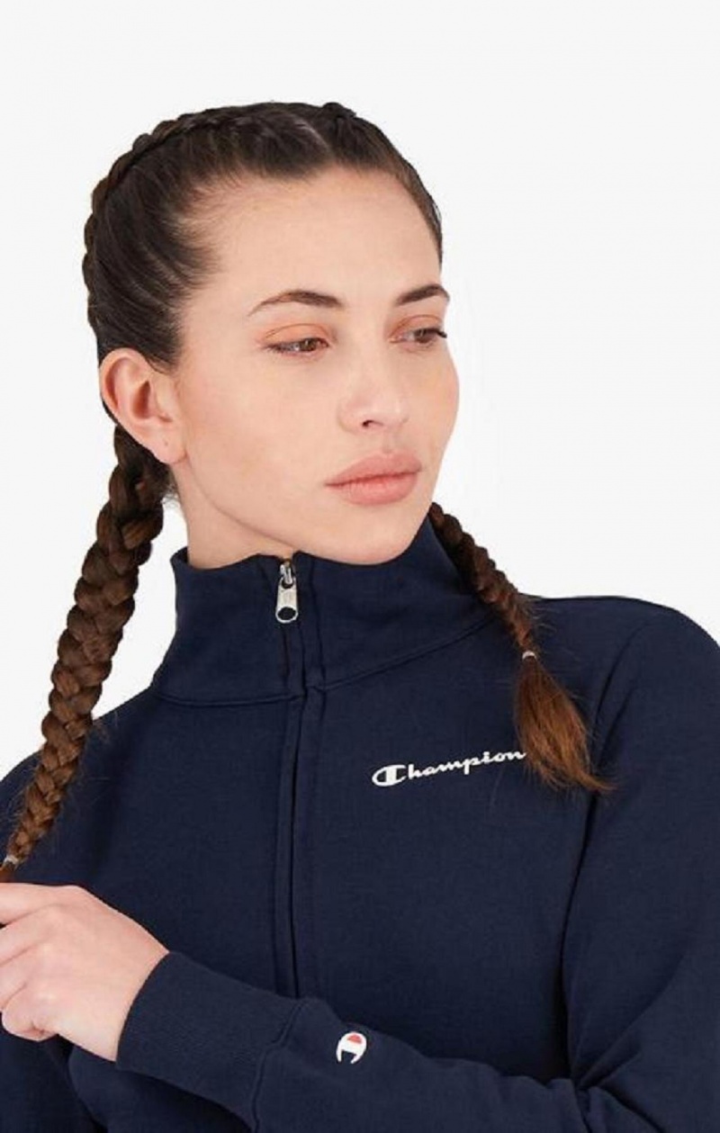 Champion Zip-Up Small Script Logo Sweatshirt Sweatshirts Dame Mørkeblå | 4916-VCUFE