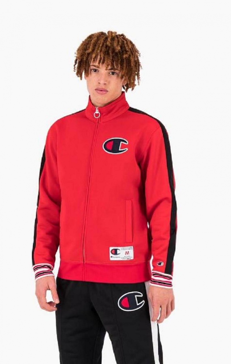 Champion Zip-Up Stripe Sleeve Basketball Sweatshirt Sweatshirts Herre Rød | 5360-IYAHB