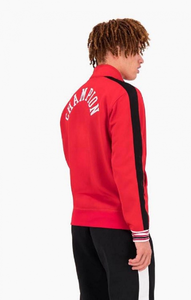 Champion Zip-Up Stripe Sleeve Basketball Sweatshirt Sweatshirts Herre Rød | 5360-IYAHB