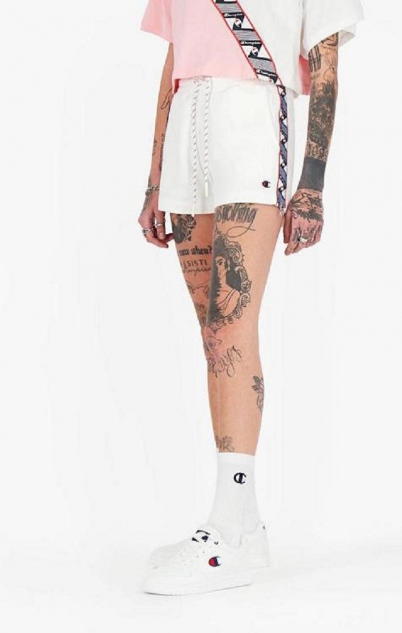 Champion Zip Detail Logo Tape Insert Shorts Shorts Dame Hvide | 5172-TRGQK